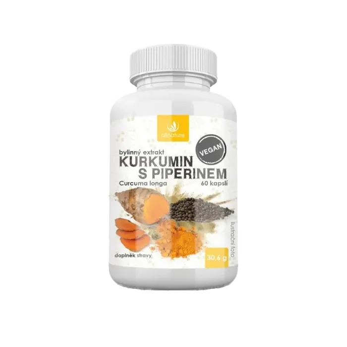 Allnature Kurkumin s piperinem bylinný extrakt 60 kapslí